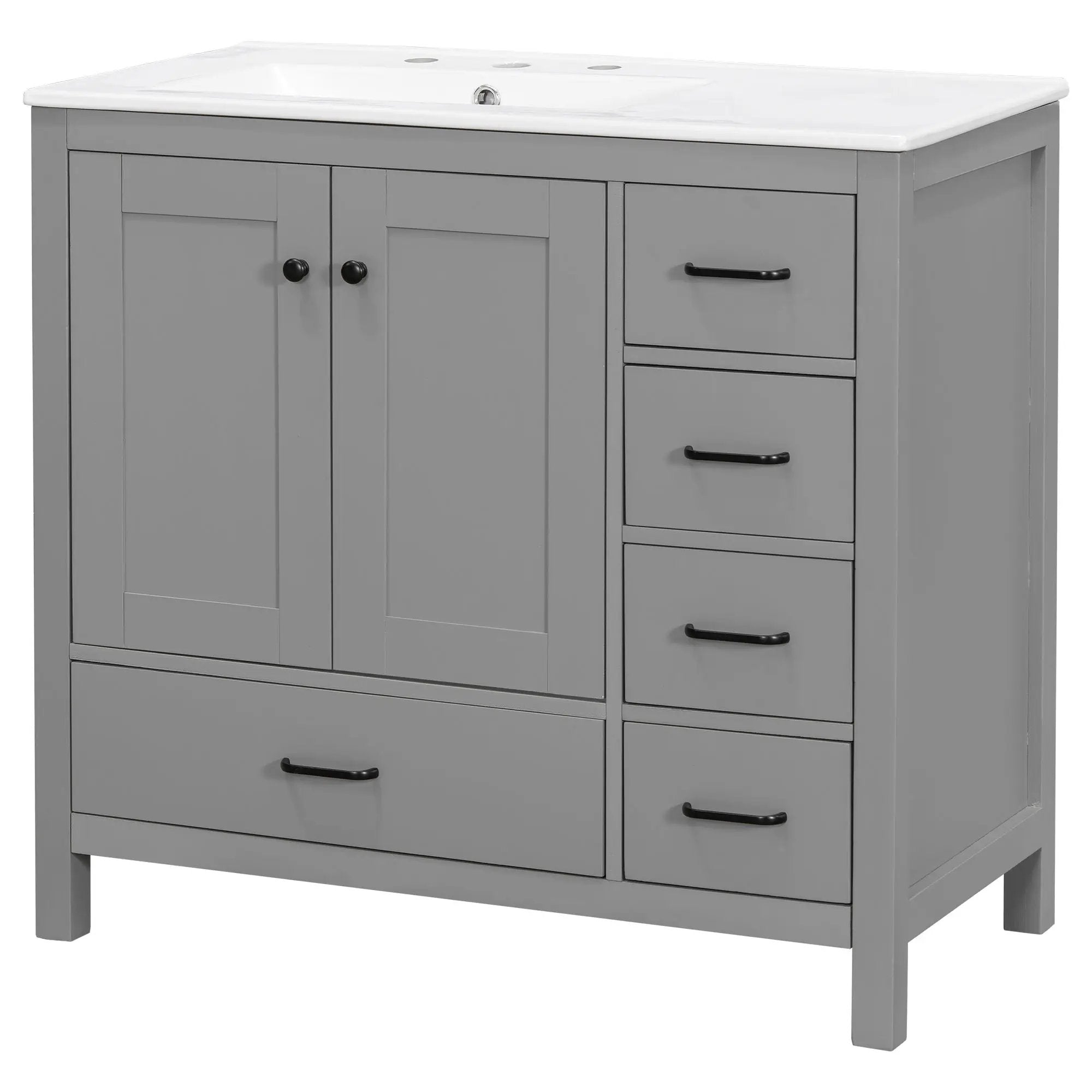 Bathroom Vanity With Ceramic Sink Combo, Abundant Storage Cabinet 2 Soft Close Doors And 5 Drawers by HouseOfZazla