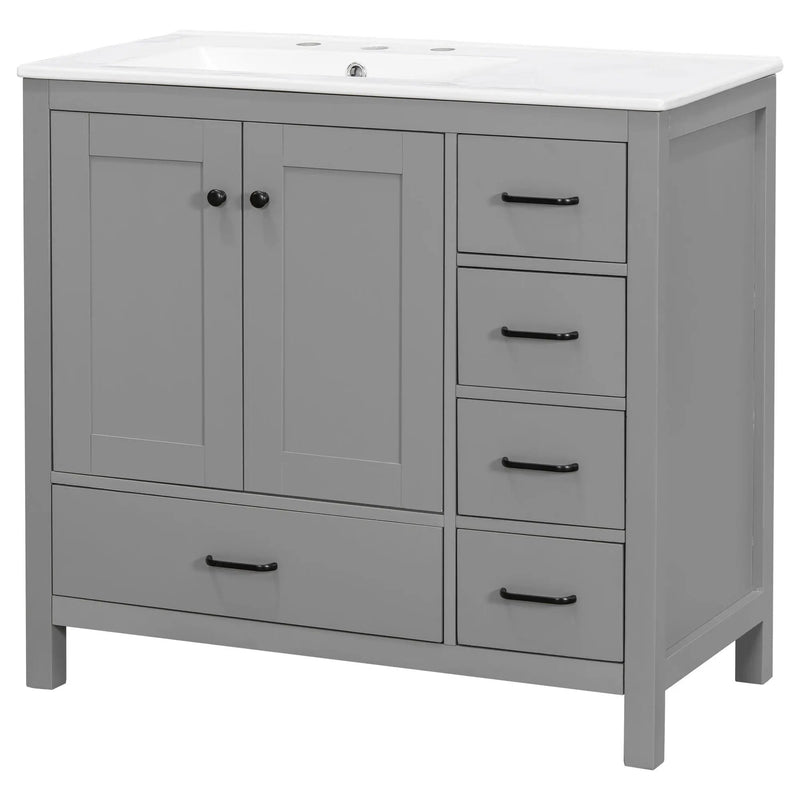 Bathroom Vanity With Ceramic Sink Combo, Abundant Storage Cabinet 2 Soft Close Doors And 5 Drawers by HouseOfZazla