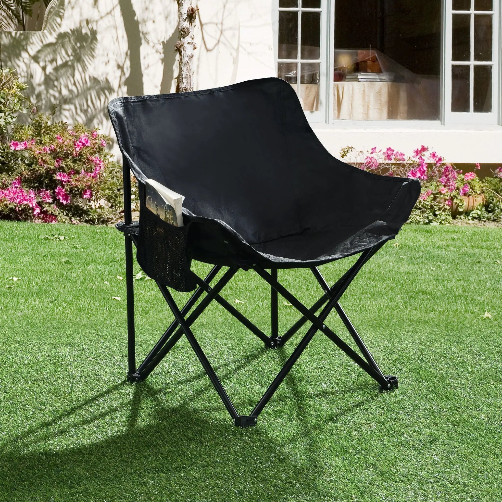 2 Pieces Outdoor Camping Chairs Folding / Portable, Comfortable Seating, Durable Steel Fram by Unique Piece Furniture