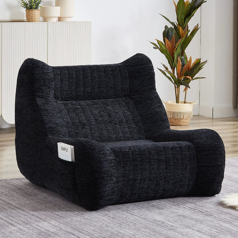 Bean Bag Chair With Armrests Oversized Comfy Beanbag Lounge Lazy Floor Sofa Accent Chair For Living Room - Black by HouseOfZazla
