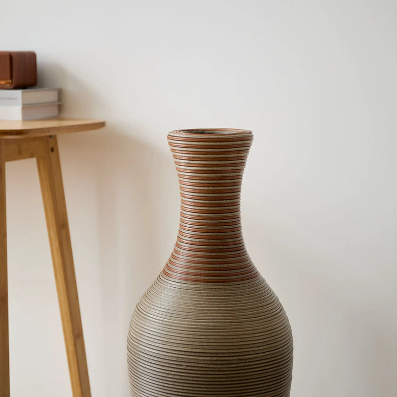 Tall Vase - Brown Decorative Floor Vase, Classic Neat Floor Vase Tall Freestanding Flower Holder, Artificial Rattan Vase, Floor Vase, Flower Holder For Home Decor - Gray by HouseOfZazla
