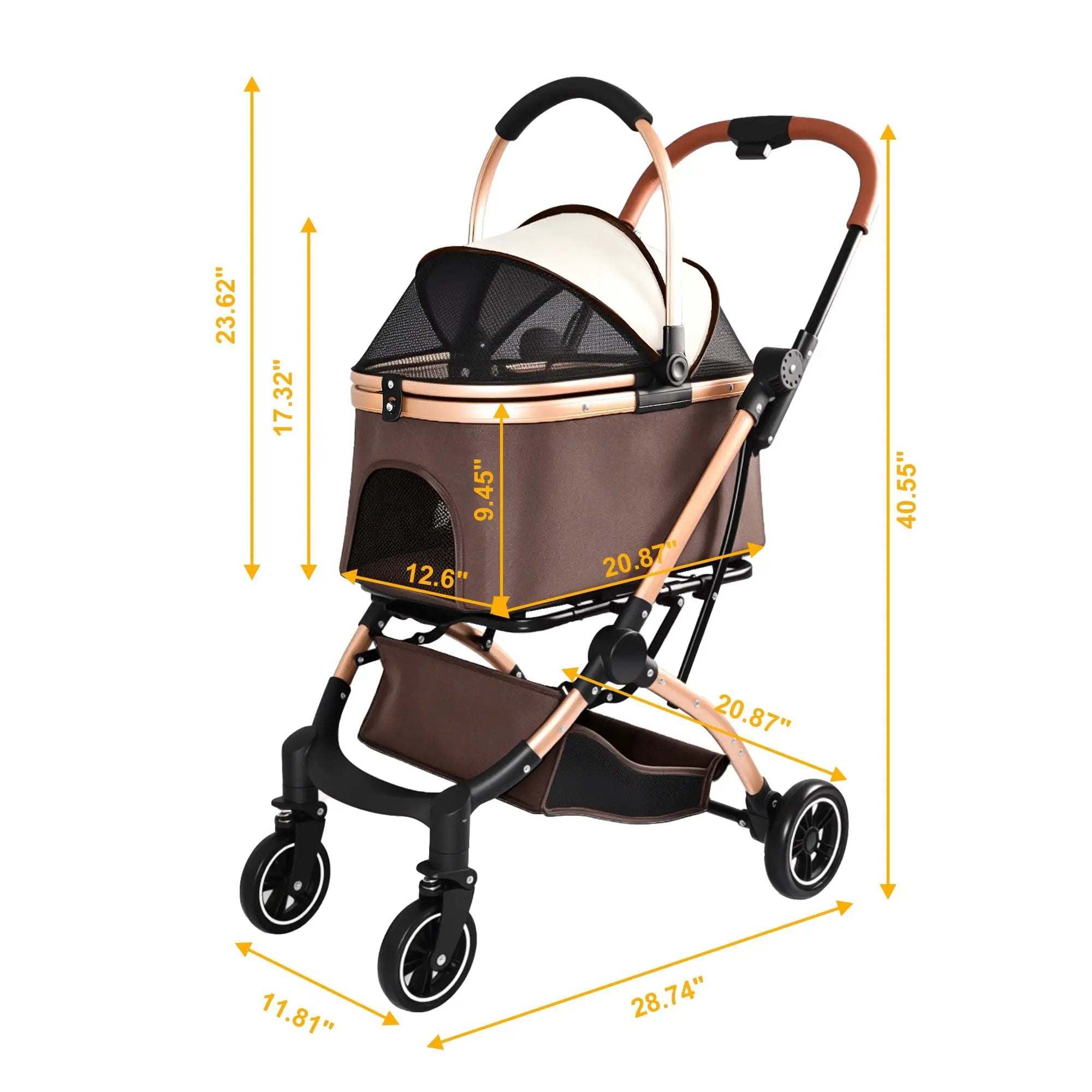 Pet Stroller for Dogs and Cats, 2-in-1 Detachable Foldable With Sun Canopy by HouseOfZazla