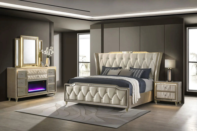 Lorient 4-piece Eastern King Bedroom Set Ivory and Camel by Unique Piece Furniture