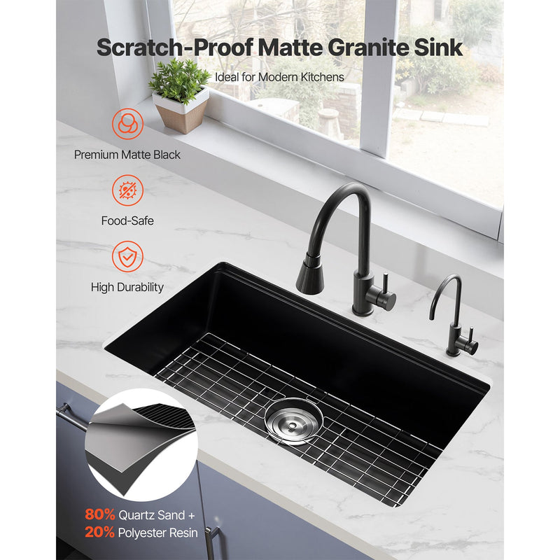 30 Inch Granite Kitchen Sink Undermount Single Bowl Drop-In Basin for RV Bar by HouseOfZazla