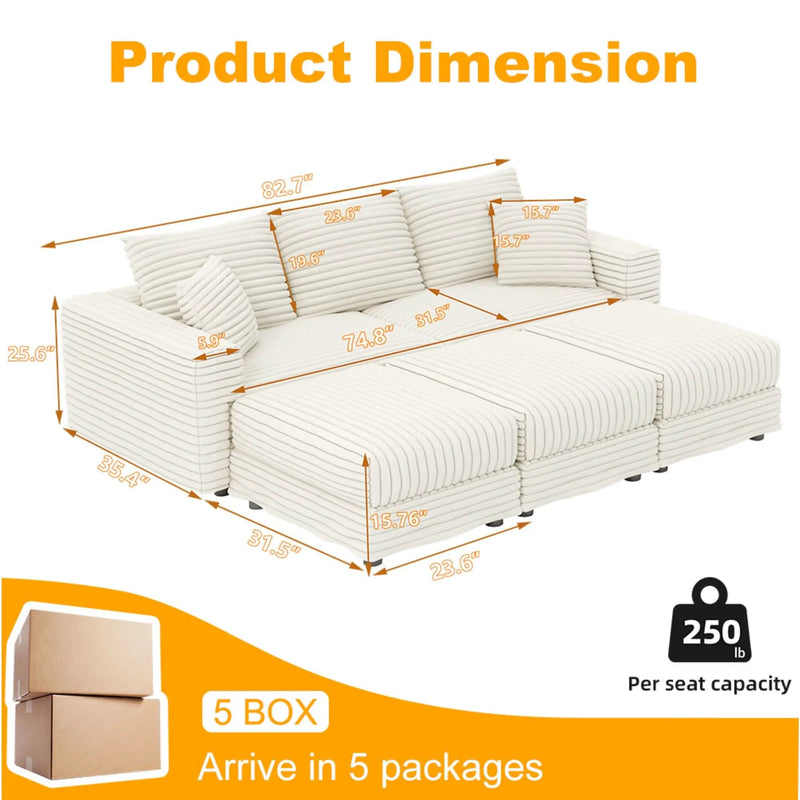 Deep Seat Convertible Sofa With Soft Pillows And Ottomans by HouseOfZazla