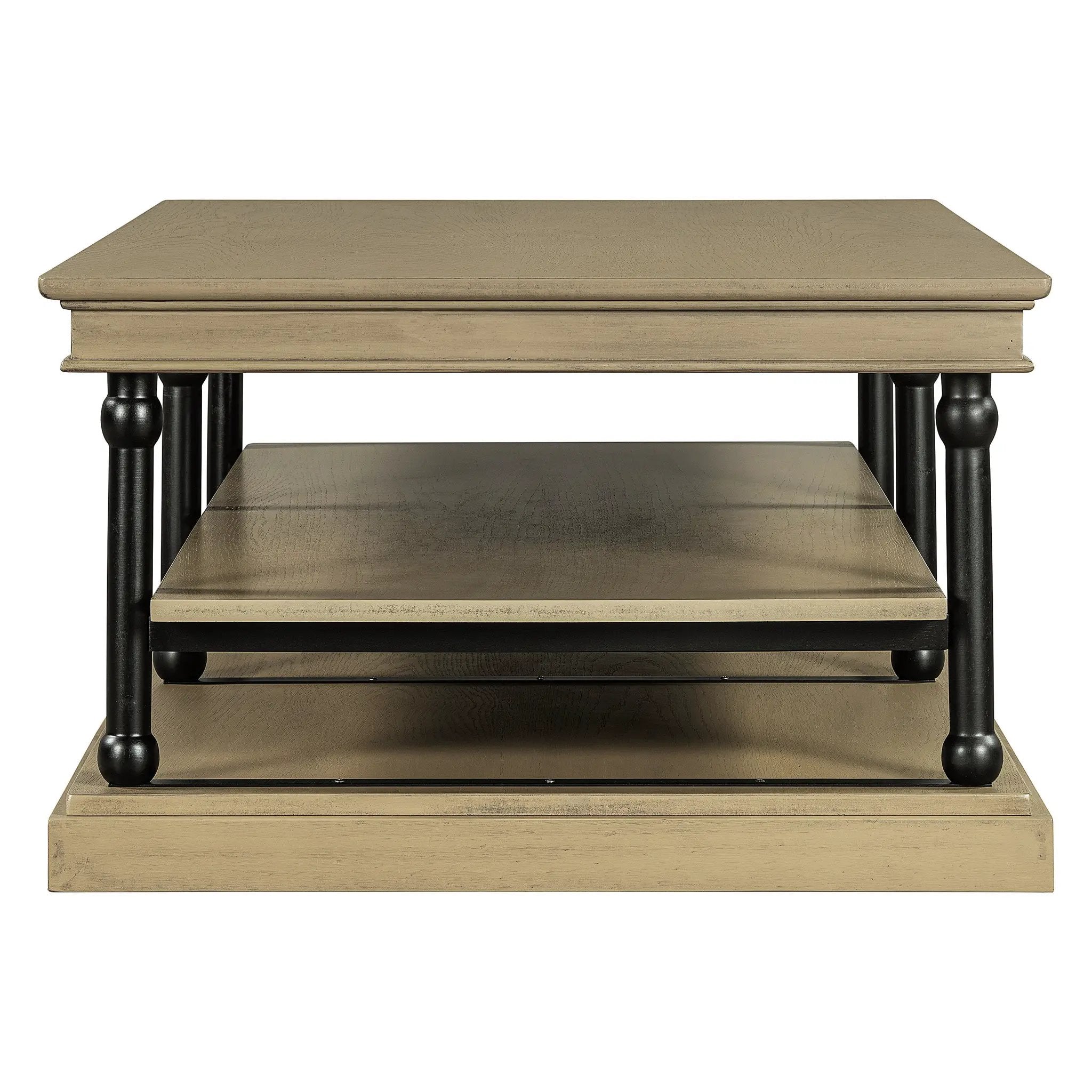 55.1' Wood Coffee Table with Black Legs and Open Storage Shelves by HouseOfZazla