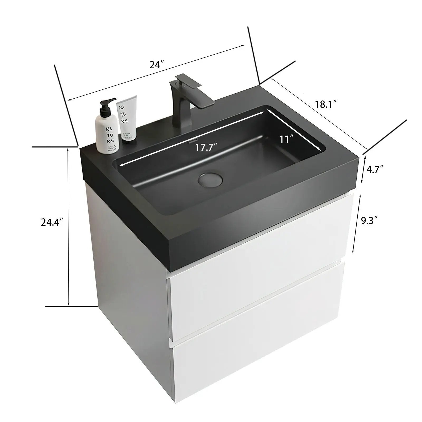 Alice - Bathroom Vanity With Large Storage, Sink, Wall Mounted by Unique Piece Furniture