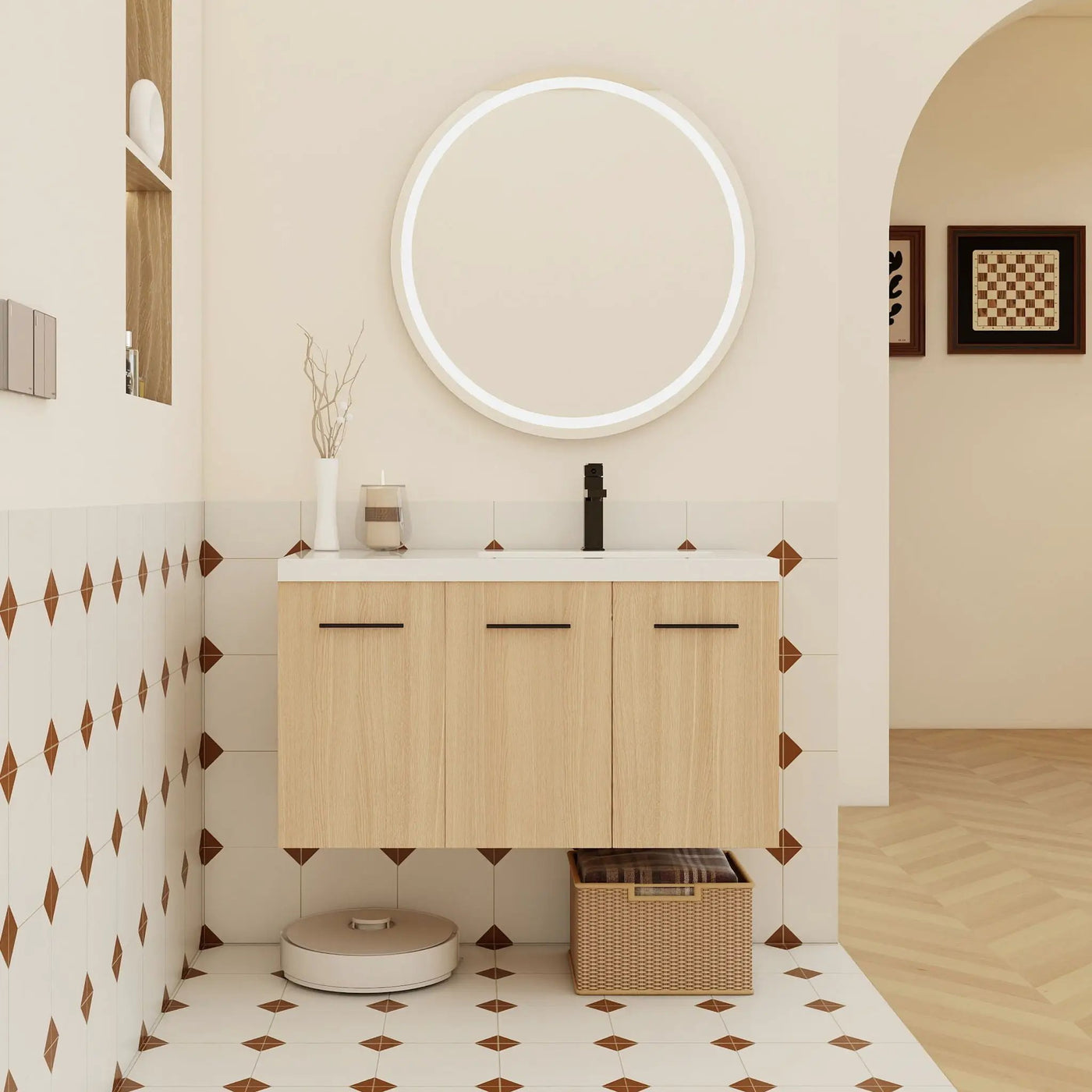 Wall Mounted Floating Bathroom Vanity With Sink, 3 Door Modular Cabinet by HouseOfZazla