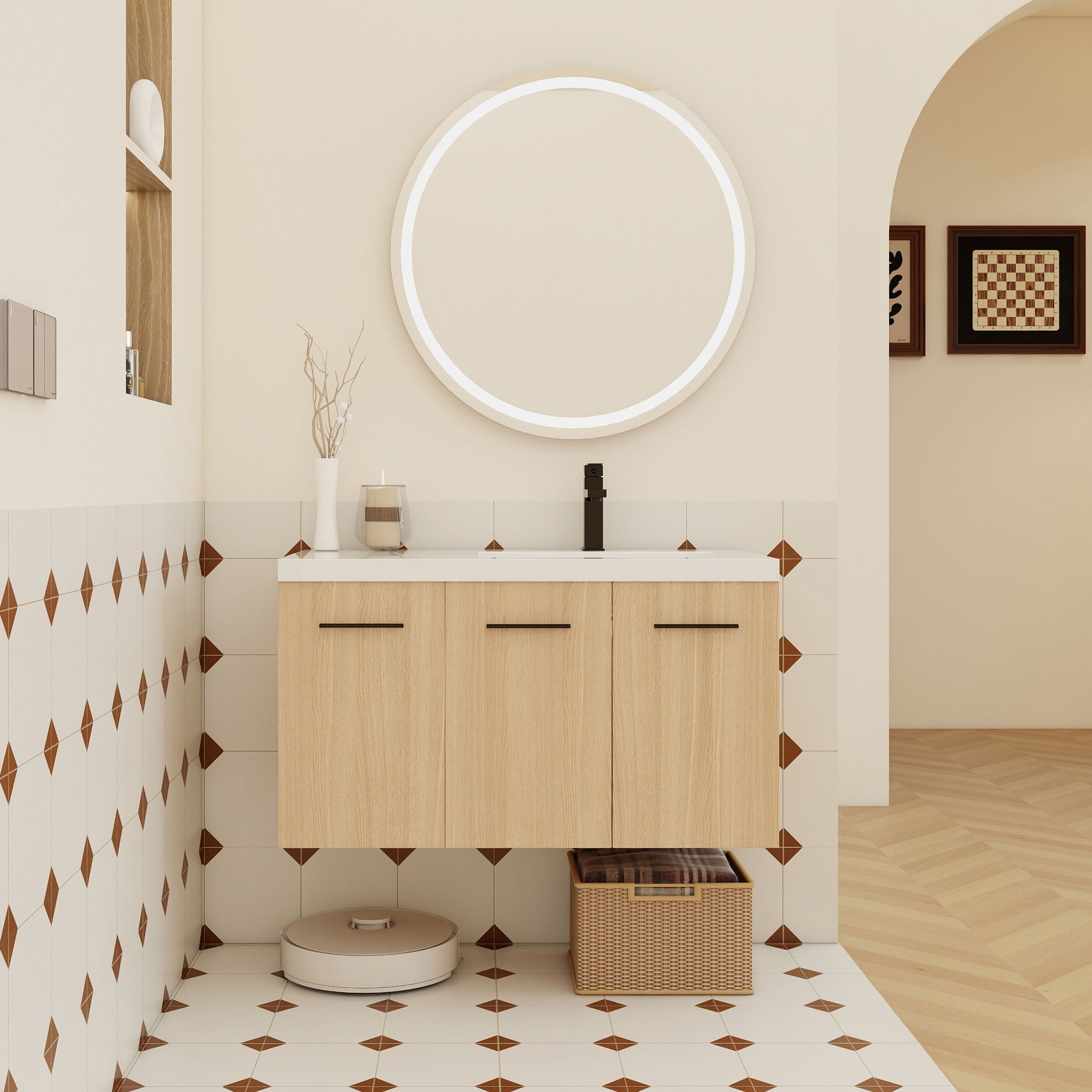 Wall Mounted Floating Bathroom Vanity With Sink, 3 Door Modular Cabinet by HouseOfZazla