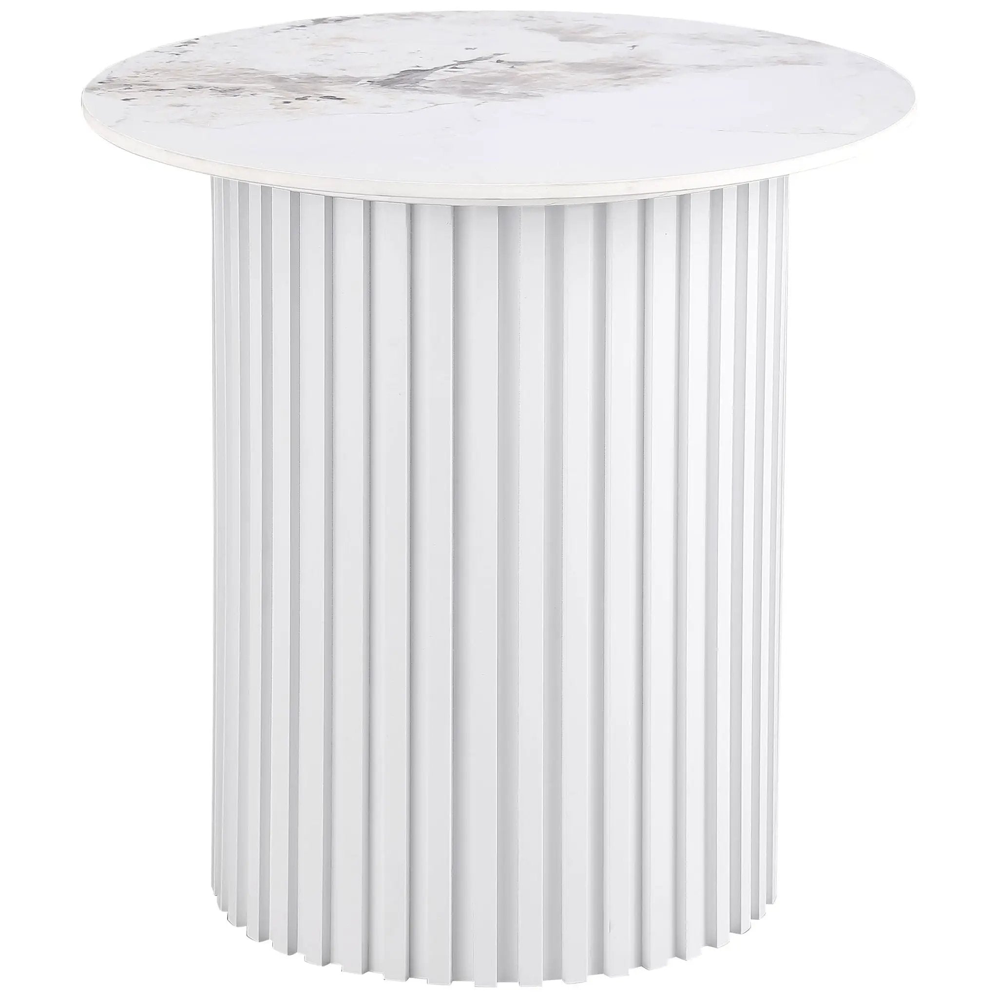 Rowena Round Sintered Stone End Table White Faux Marble by Unique Piece Furniture