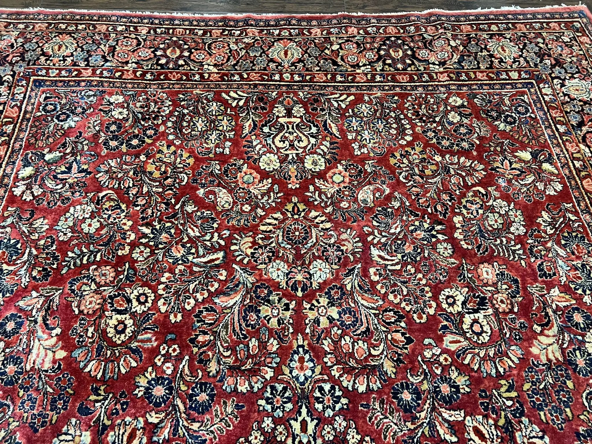 1920s Persian Sarouk Rug 9x12, Red Persian Carpet, High Quality Persian Rug, Allover Floral Pattern, Antique Oriental Rug, Wool Handmade Room Sized by Jewel Rugs