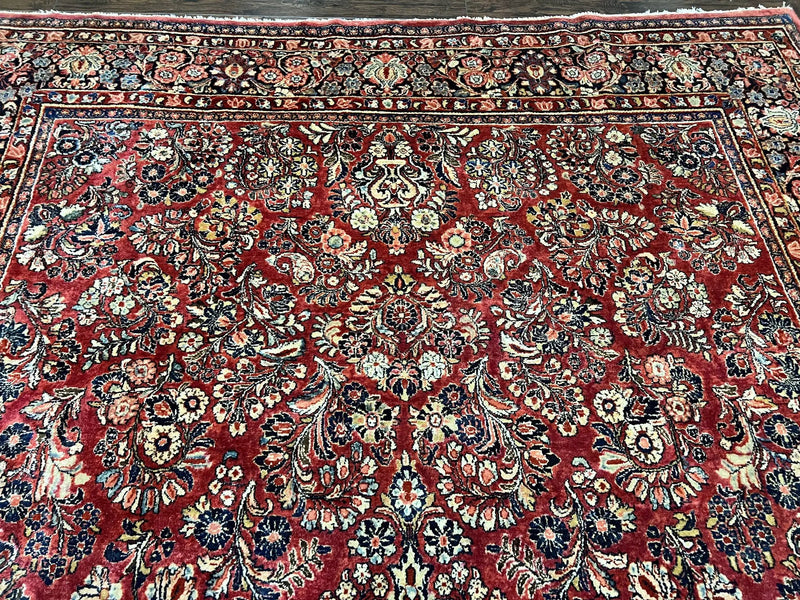 1920s Persian Sarouk Rug 9x12, Red Persian Carpet, High Quality Persian Rug, Allover Floral Pattern, Antique Oriental Rug, Wool Handmade Room Sized by Jewel Rugs