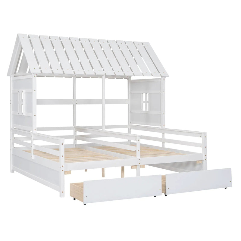 House Platform Beds With 2 Drawers, Side By Side Design by HouseOfZazla