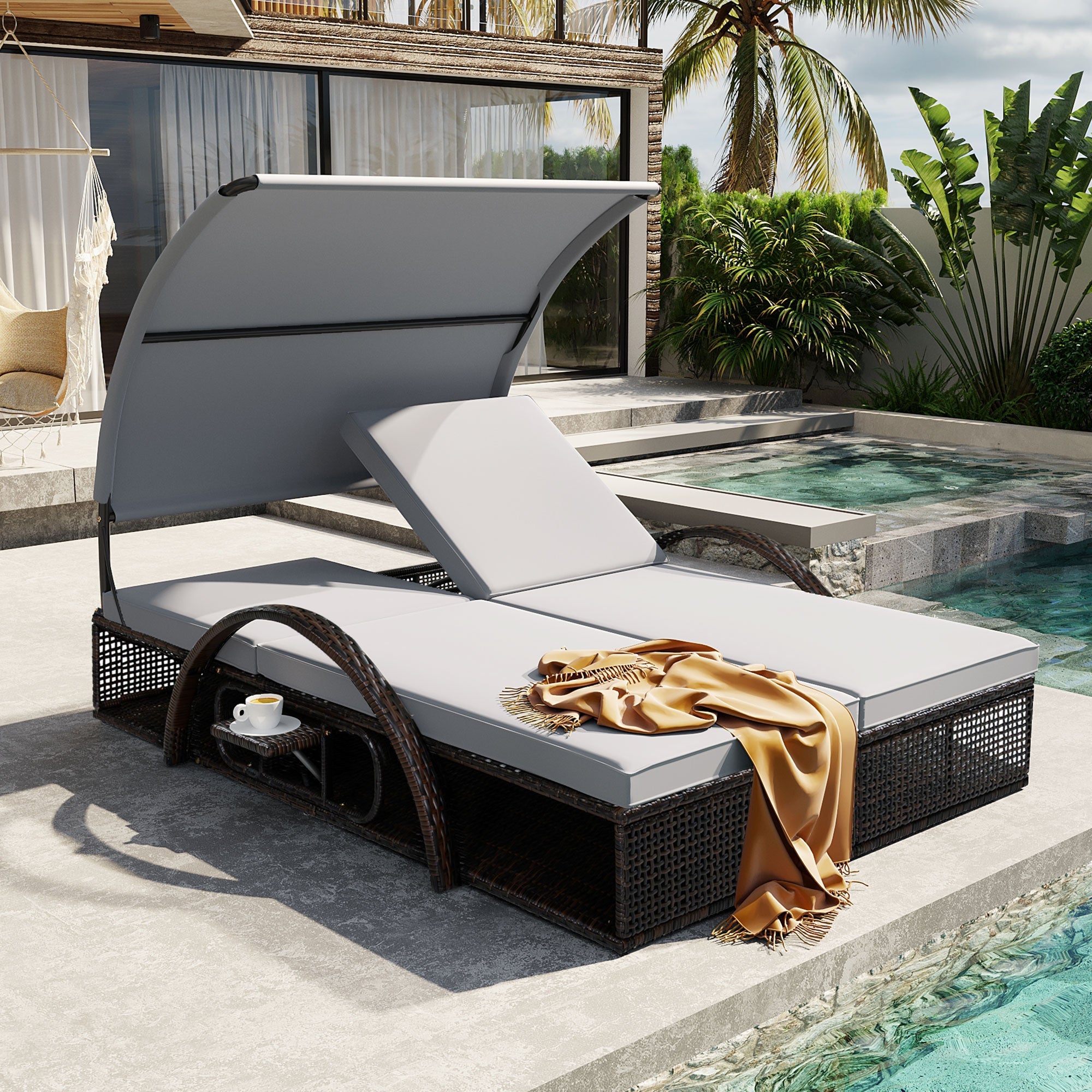 U_STYLE Outdoor Steel Frame Sun Lounger with Adjustable Backrest by HouseOfZazla