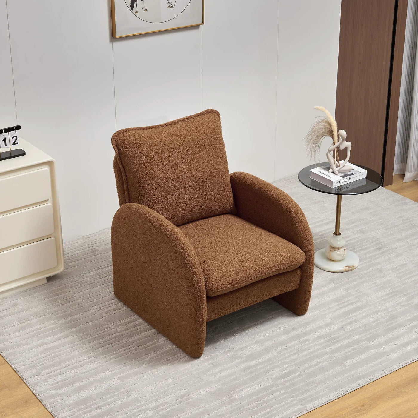 Modern Sherpa Upholstered Accent Chair, Comfortable Living Room Armchair, Lounge Chair For Bedroom, And Office by HouseOfZazla