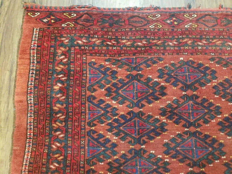 Antique Turkoman Rug 3'4" x 5', Collecticble Yamud Oriental Rug, Seat Pillow Cushion Cover, Tribal Mat, Wool Red Hand-Knotted Mafresh Carpet by Jewel Rugs