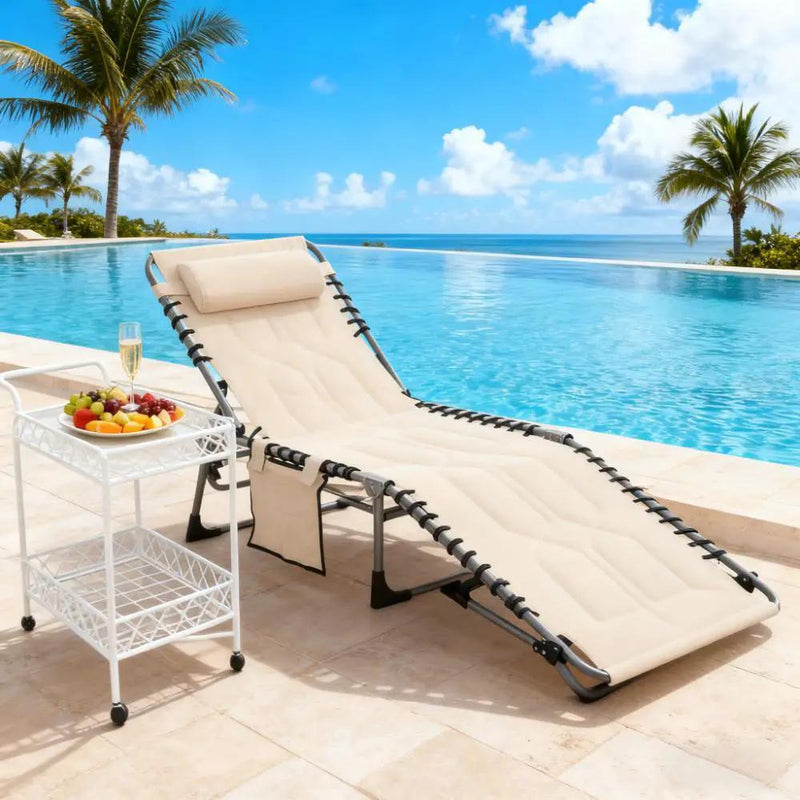Outdoor Reclining Camping Tanning Chair with Headrest by HouseOfZazla