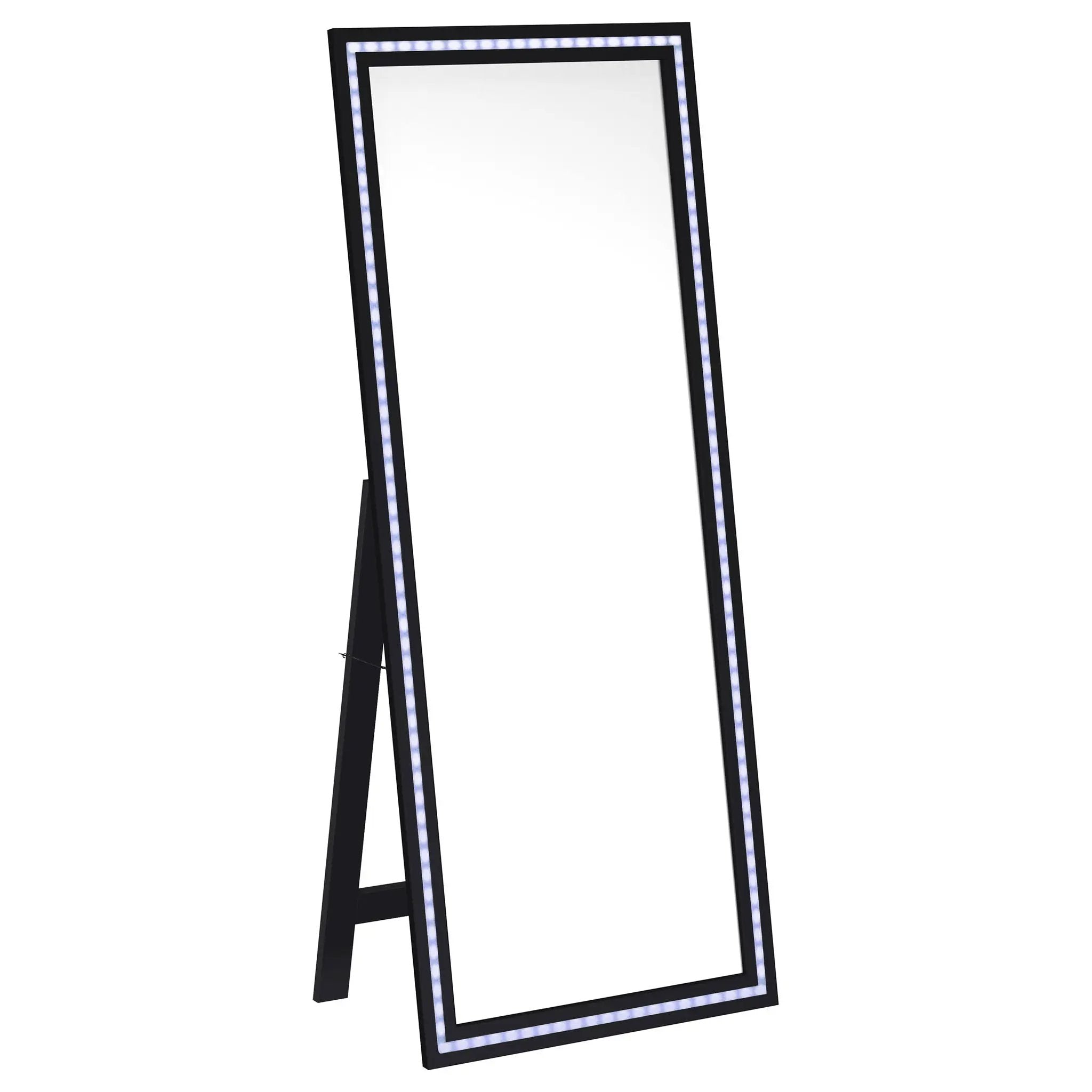 Windrose 28 x 67 Inch Tempered LED Standing Mirror Black by Unique Piece Furniture
