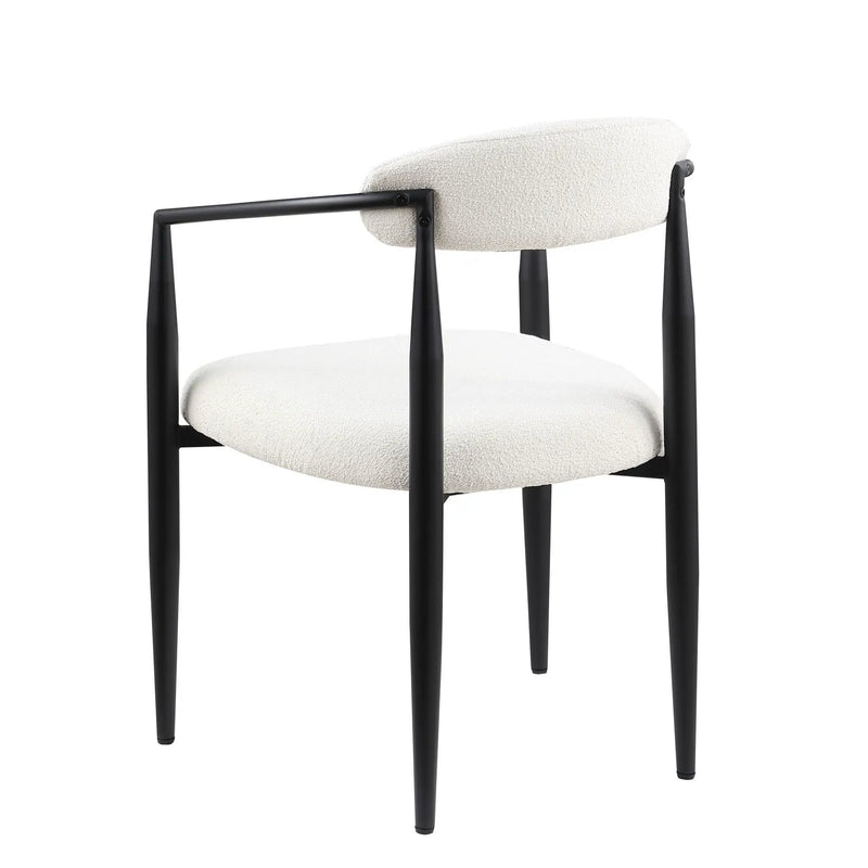 Dining Chairs (Set of 2), Mid-Century Modern Dining Chairs, Kitchen Dining Room Chairs, Round Boucle Backrest Sherpa Dining Chair With Metal Legs by HouseOfZazla