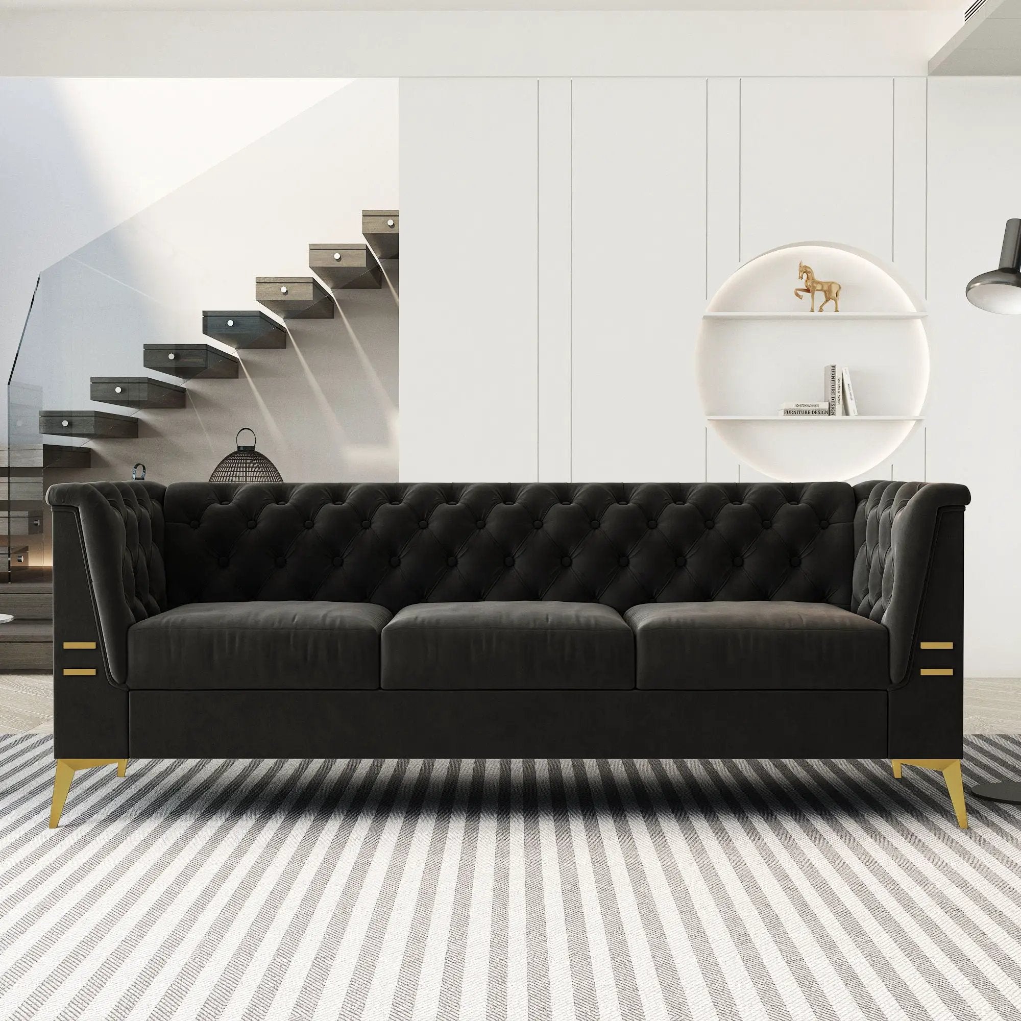Luxurious Sofa With Legs, Modern Chesterfield Design, Tufted Upholstery, 3 Seat Couch For Living Room And Office by HouseOfZazla