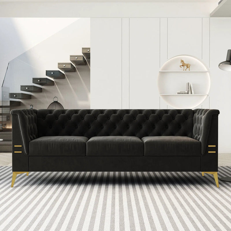Luxurious Sofa With Legs, Modern Chesterfield Design, Tufted Upholstery, 3 Seat Couch For Living Room And Office by HouseOfZazla