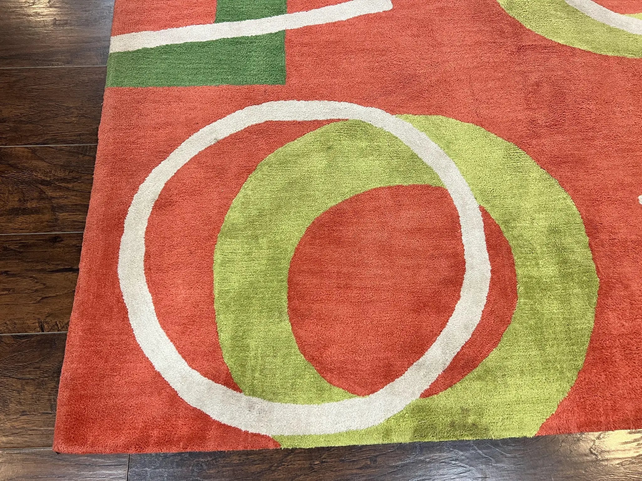 Abstract Rug 6x9, Modern Contemporary Rug, Red-Orange Green by Jewel Rugs