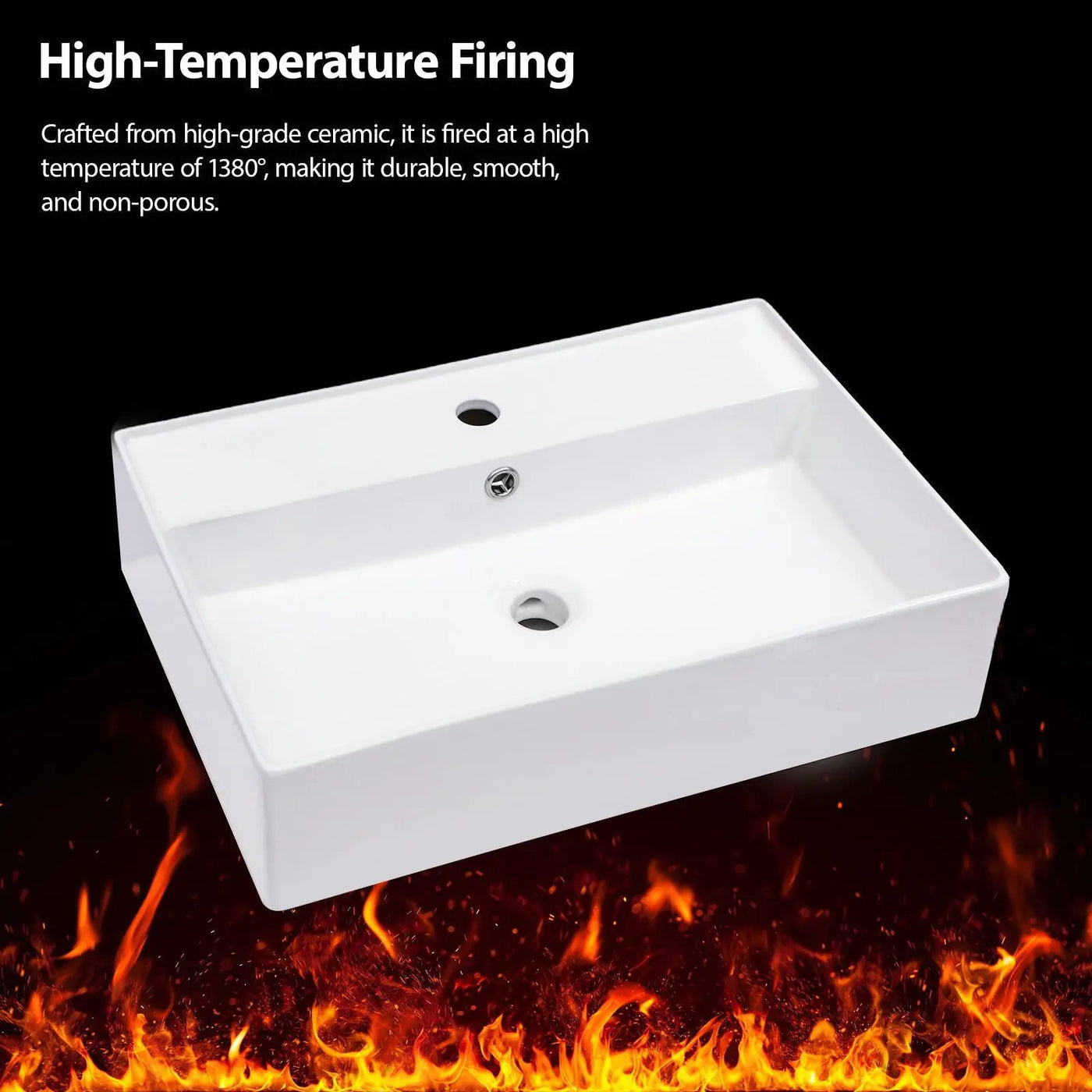 Modern Ceramic Rectangular Wall Mounted Bathroom Sink With Faucet Hole & Overflow by HouseOfZazla