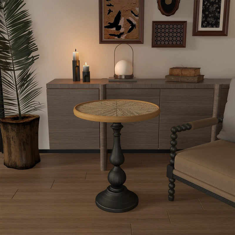 Round End Table With Pedestal Base - Natural Wood by HouseOfZazla