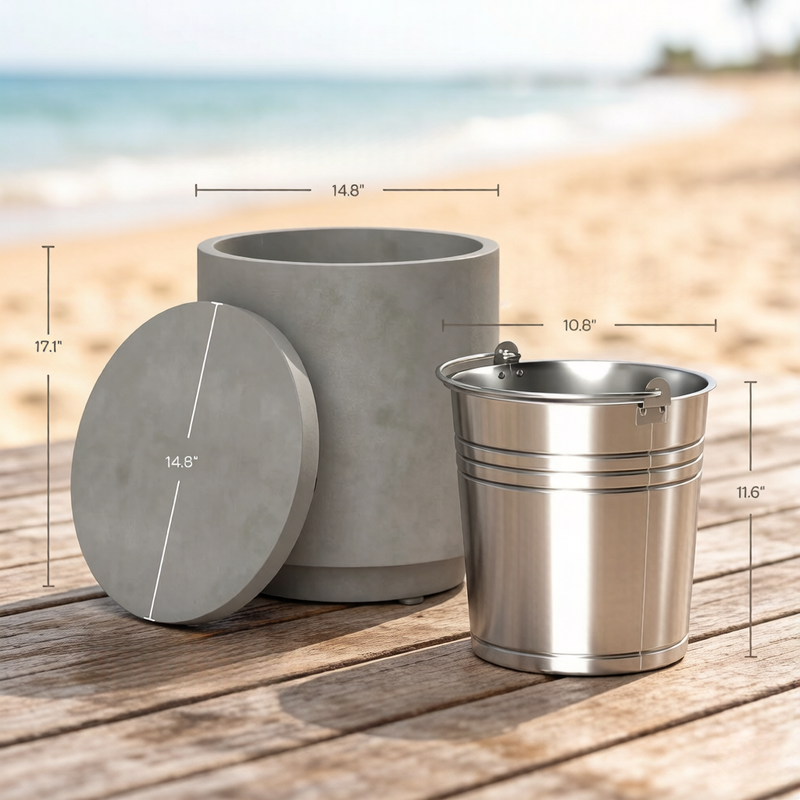 Portable Storage Box, Pool Ice Cooler, Cooler Side Table, Modern Balcony Table by HouseOfZazla