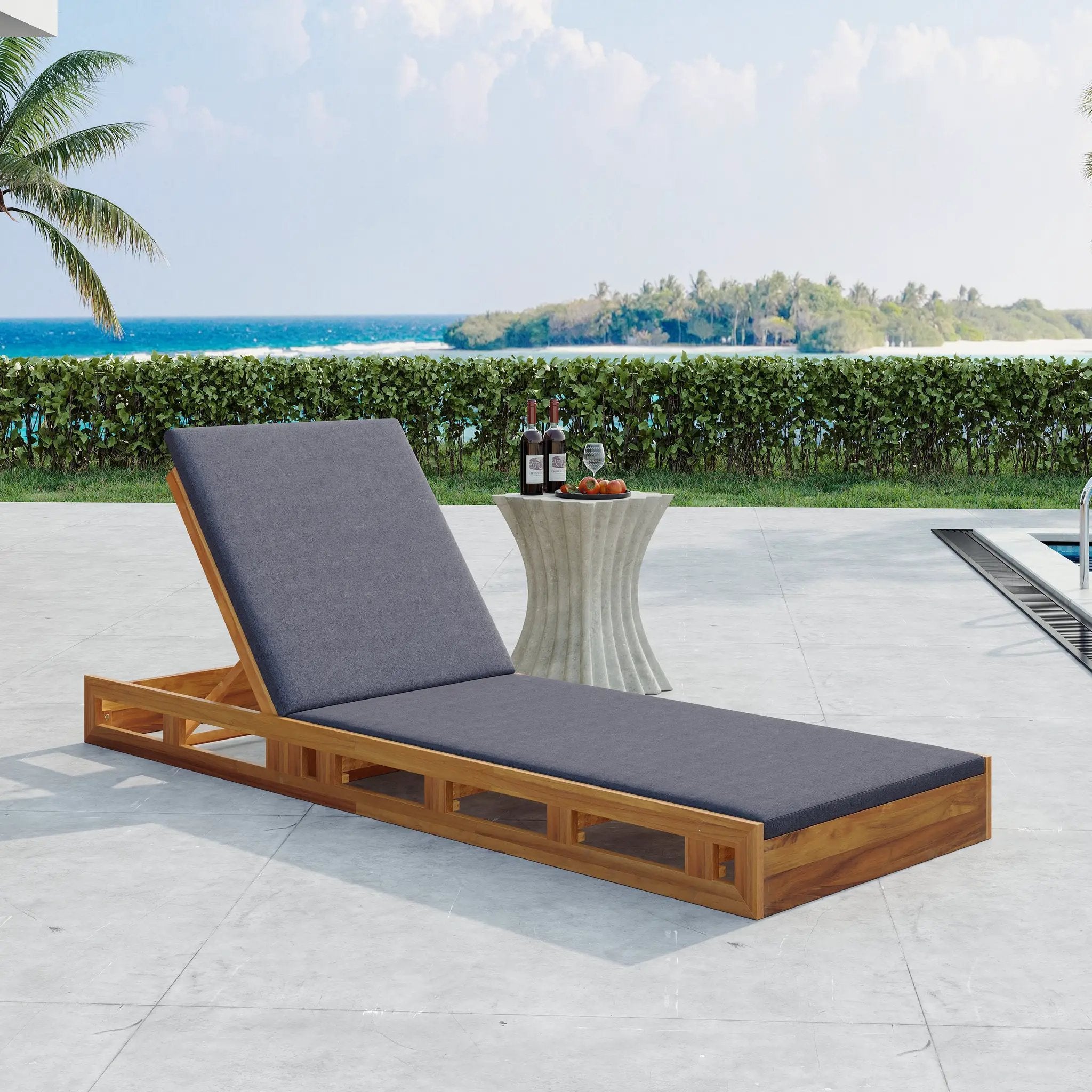 Acacia Wood Lounge Chaise Set with Water-Resistant Cushions by HouseOfZazla