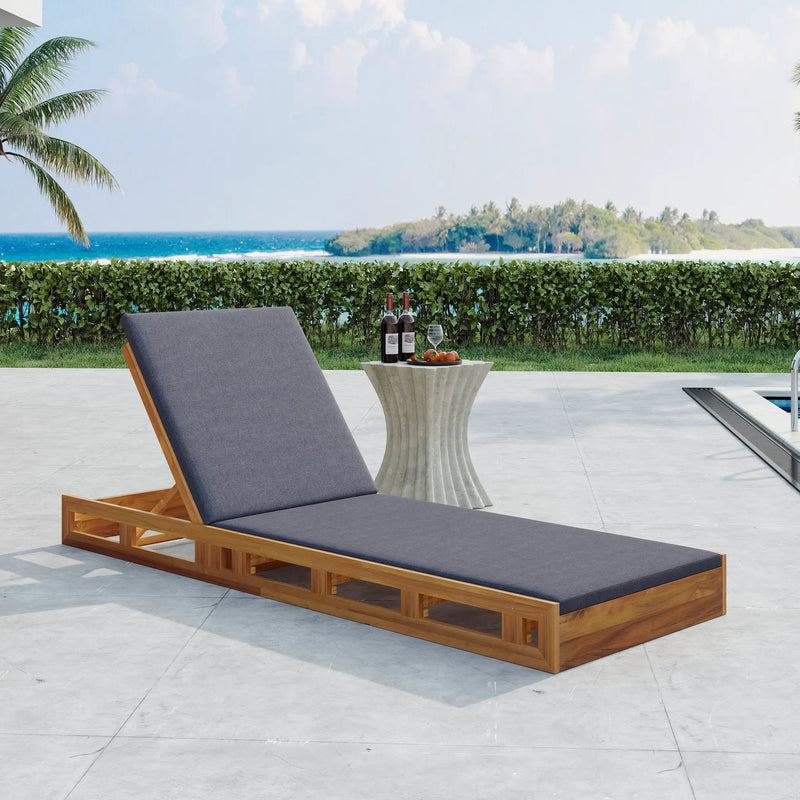 Acacia Wood Lounge Chaise Set with Water-Resistant Cushions by HouseOfZazla