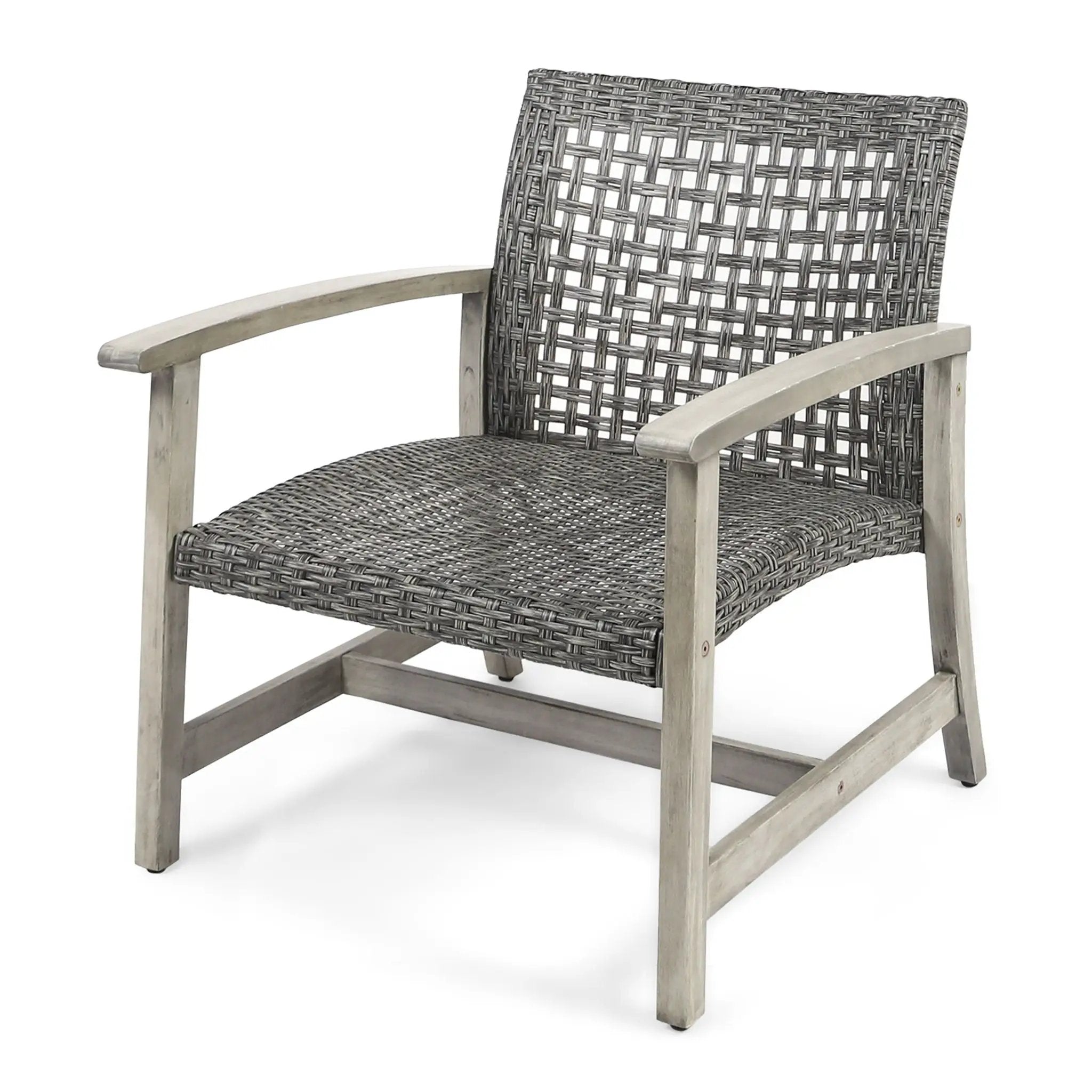 Outdoor Club Chair With Rattan Cover And Acacia Wood Frame - Gray by HouseOfZazla