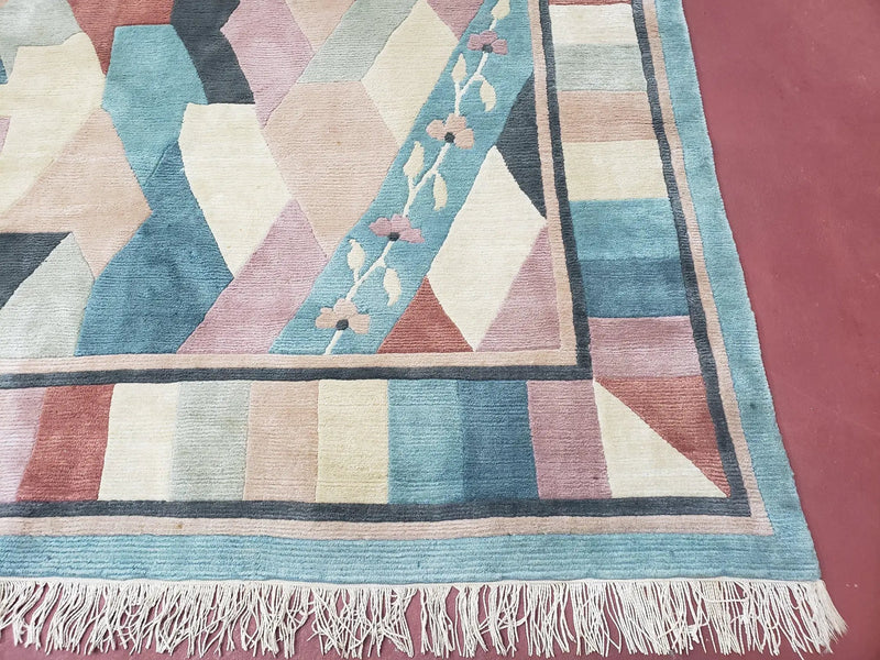 Contemporary Indian Nepalese Area Rug 8x11, Wool Hand-Knotted Modern Multicolor Nepali Abstract Carpet 8 x 11 Soft Playroom Nursery Room Rug by Jewel Rugs