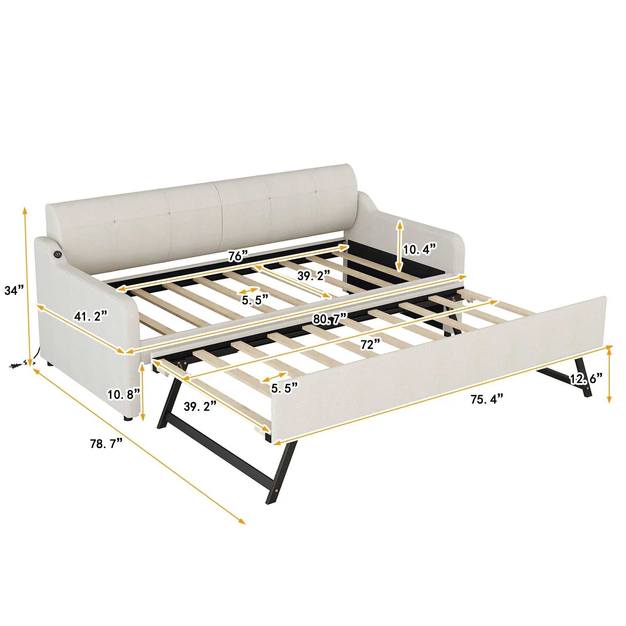 Upholstered Daybed With Trundle And USB Charging