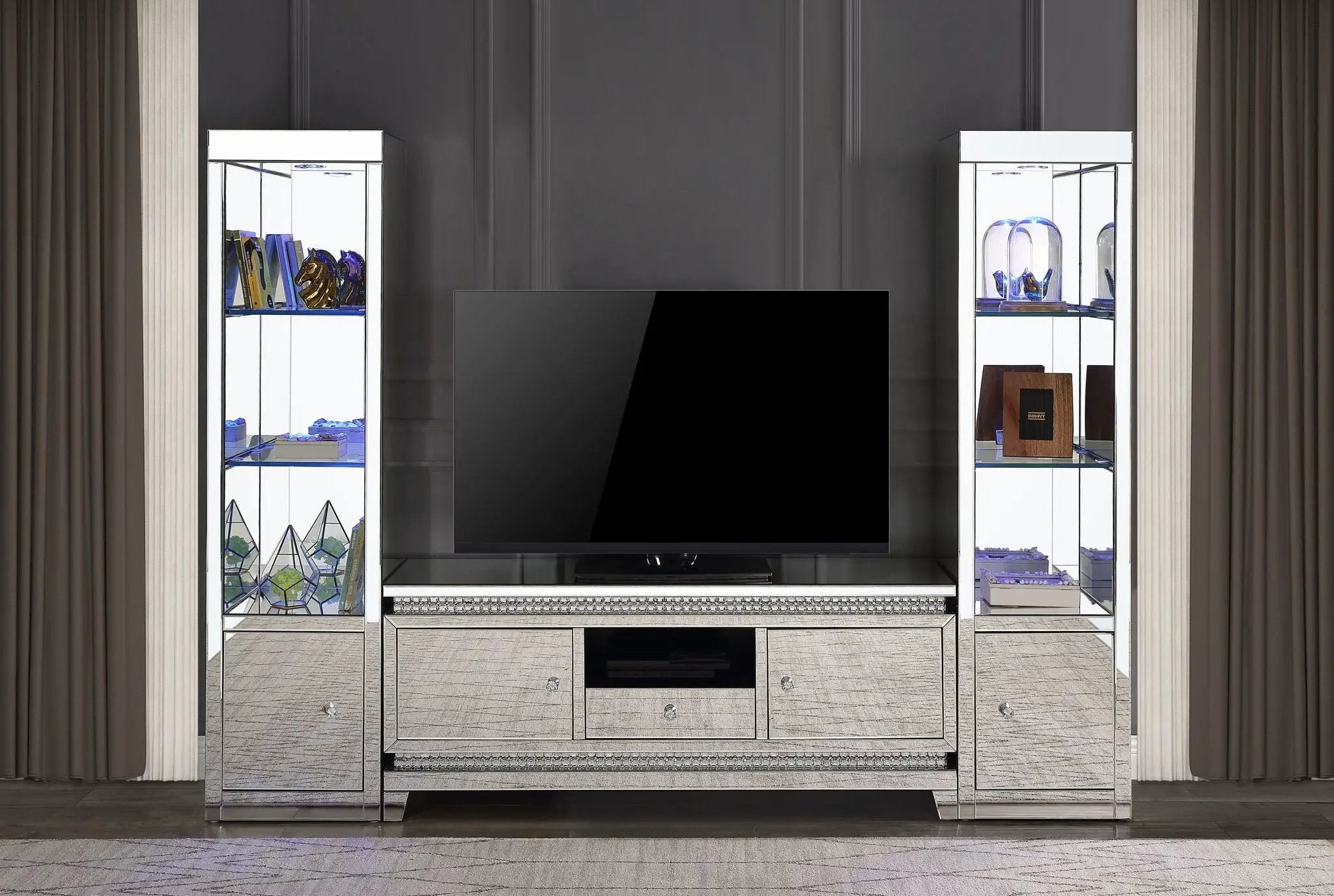 Lotus - TV Stand - Mirrored, Faux Ice Cube Crystals by Unique Piece Furniture