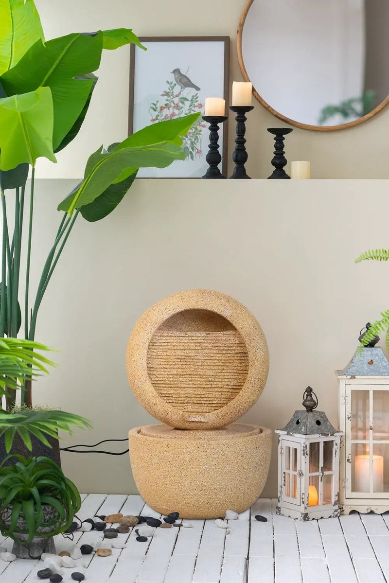 21.7x21.7x34.3 Inch Cement Round Water Fountain with Light and Pump by HouseOfZazla