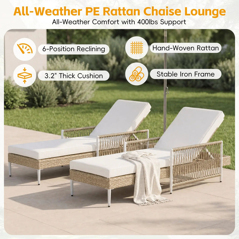TOPMAX Outdoor All-Weather PE Rattan Chaise Lounge Set of 2 by HouseOfZazla