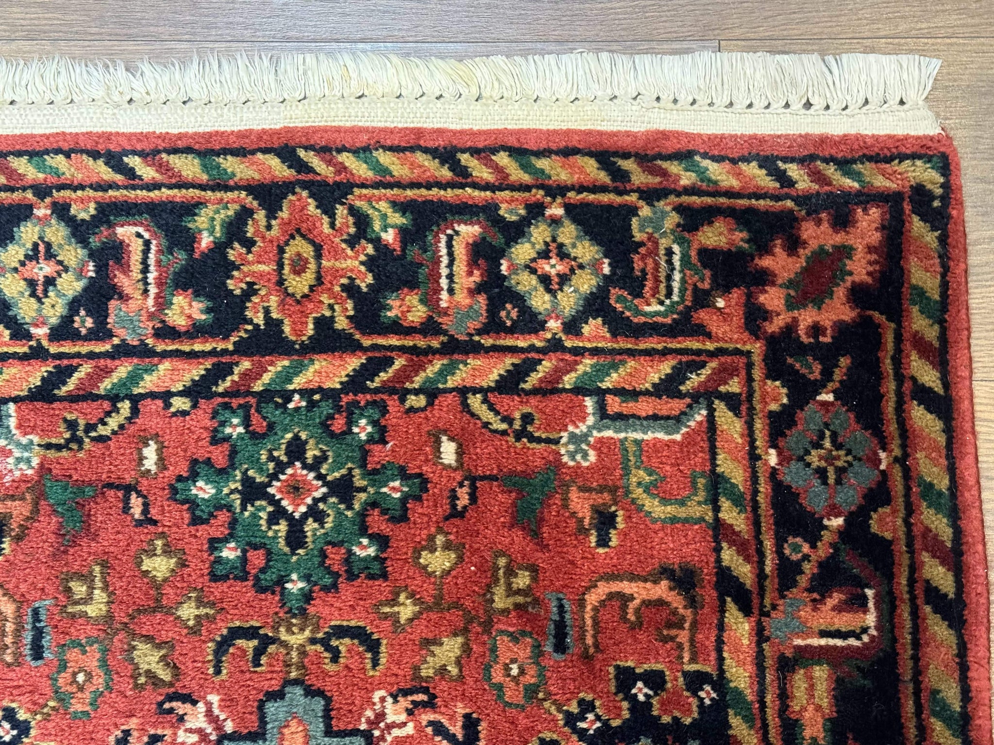 Indo Persian Heriz Runner Rug 2 x 12 ft, Hand Knotted Wool Hallway Rug, Red & Black by Jewel Rugs
