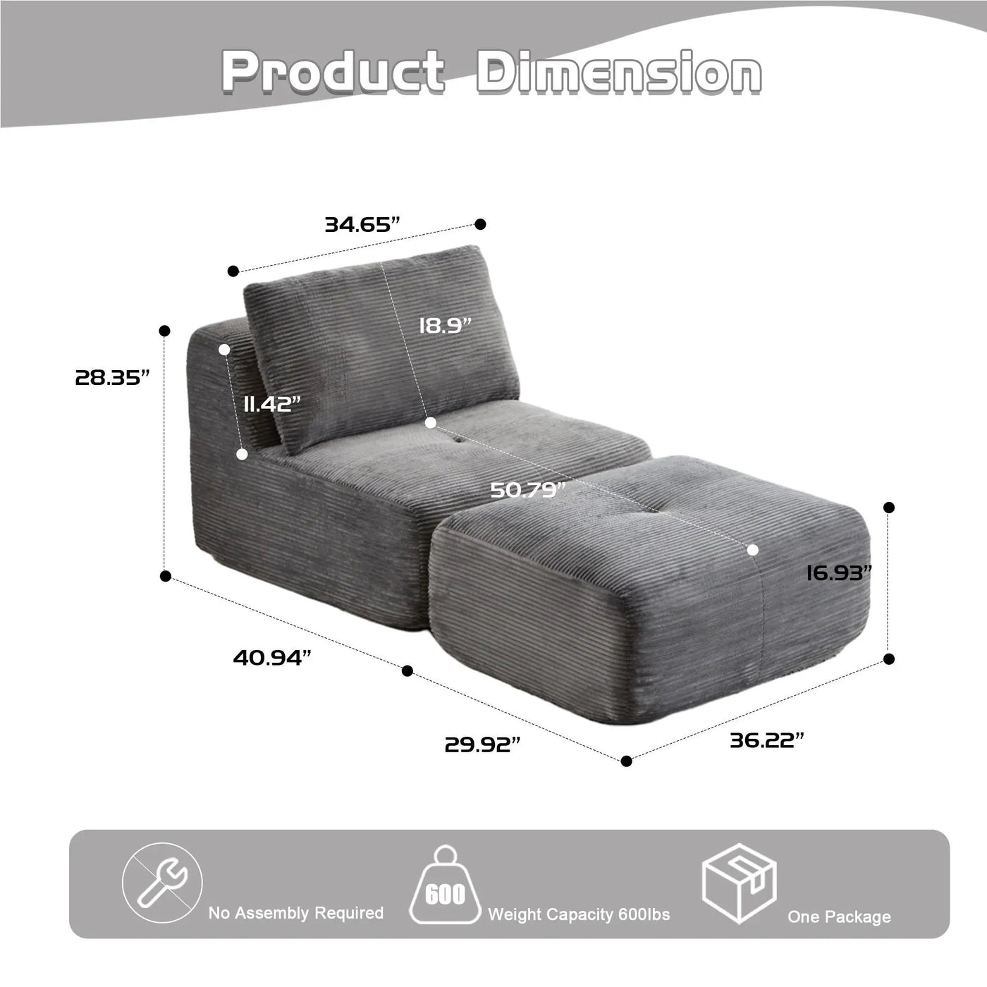 Single Chaise Longue With Movable Ottoman For Living Room by Unique Piece Furniture