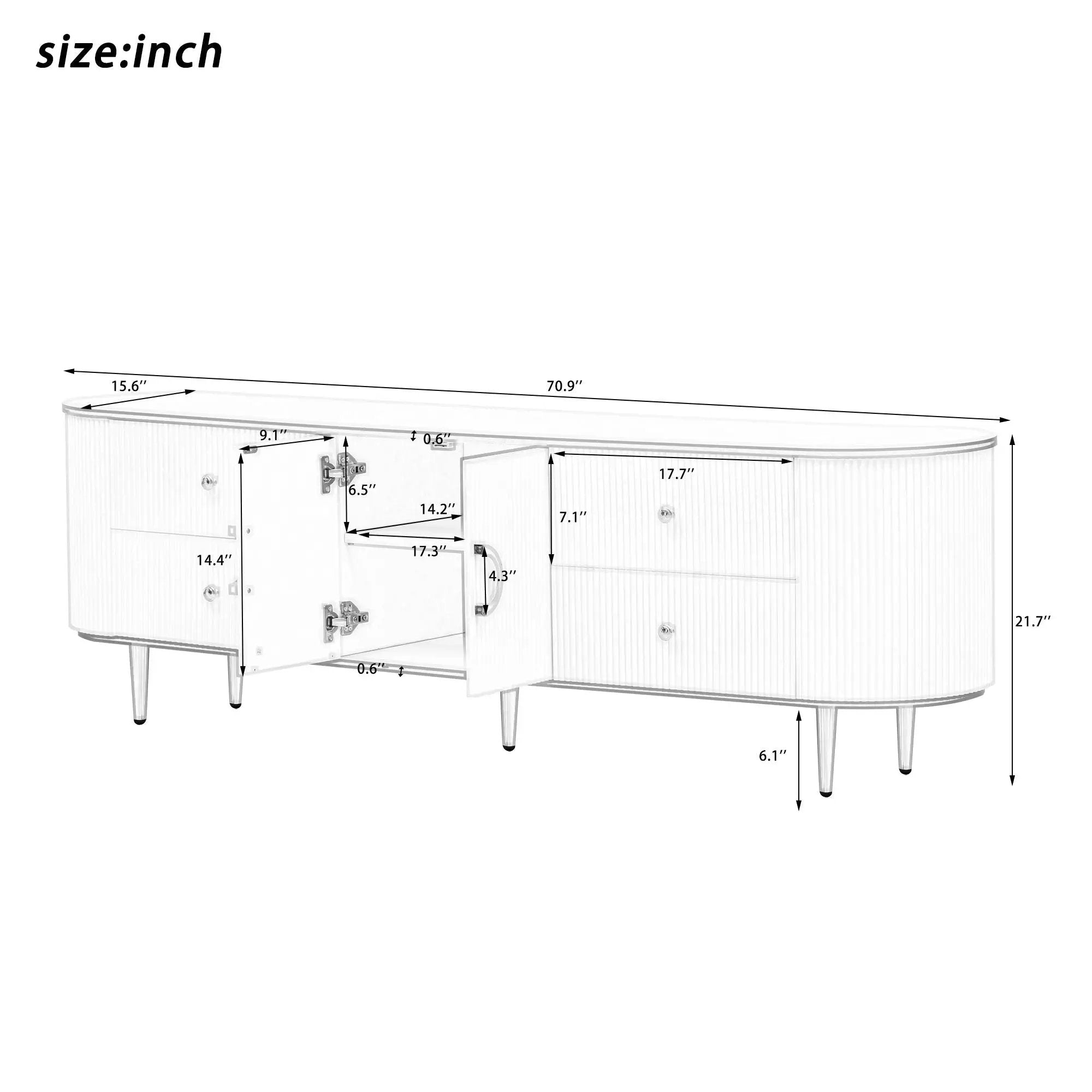 Modern TV Stand For TVs Up To 80", Entertainment Center With 4 Drawers And 1 Cabinet, Wood TV Console Table With And Handles For Living Room - White by Unique Piece Furniture