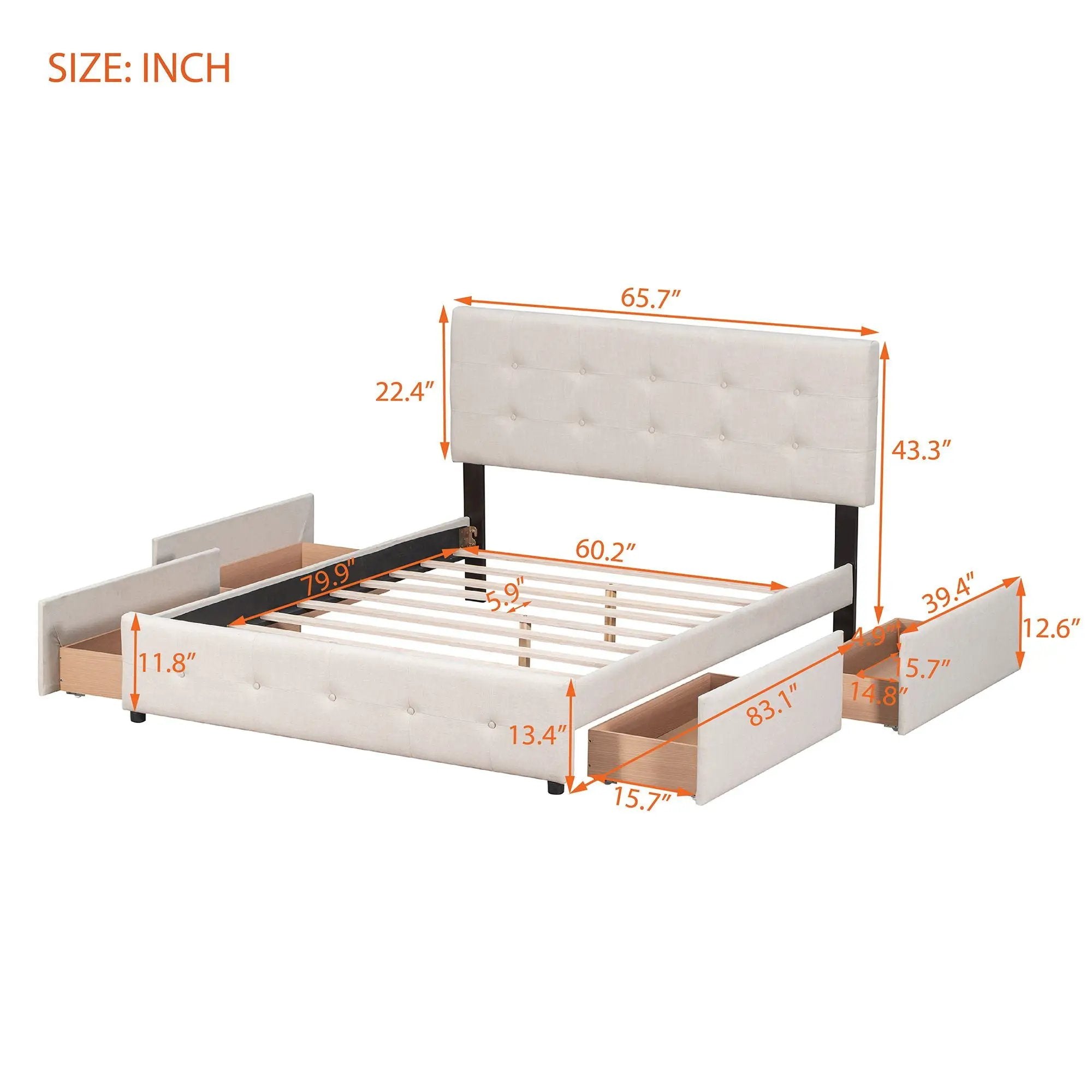 Upholstered Platform Bed With Classic Headboard And Drawers, No Box Spring Needed by HouseOfZazla