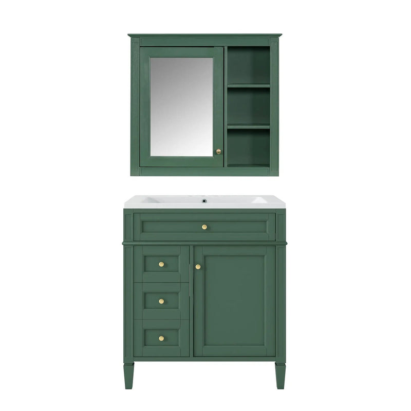 Bathroom Vanity With Medicine Cabinet, Royal Mirror Cabinet, Modern Bathroom Storage Cabinet With 2 Soft Closing Doors And 4 Drawers by HouseOfZazla