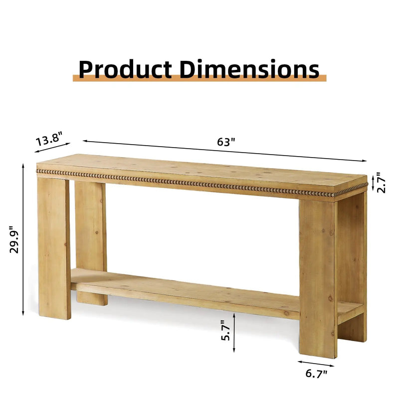 63" Boho Console Table with Storage Shelf – Rustic Farmhouse Sofa Table by HouseOfZazla