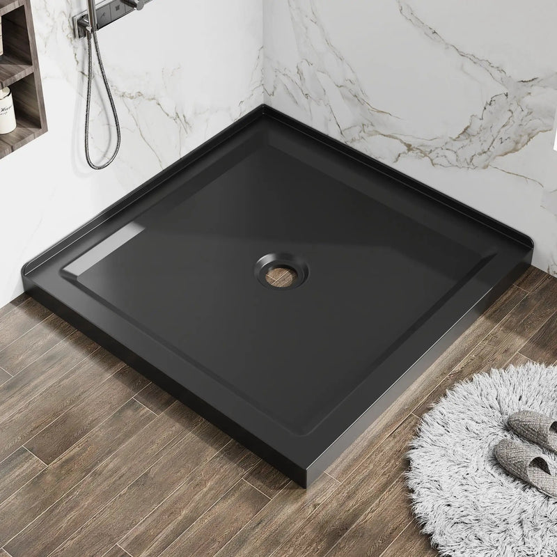 Shower Base, Anti Slip Center Drain Double Threshold - Black by HouseOfZazla