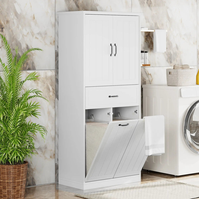 Modern Bathroom Storage Cabinet with Two Laundry Baskets, One Drawer, Adjustable Shelf by HouseOfZazla