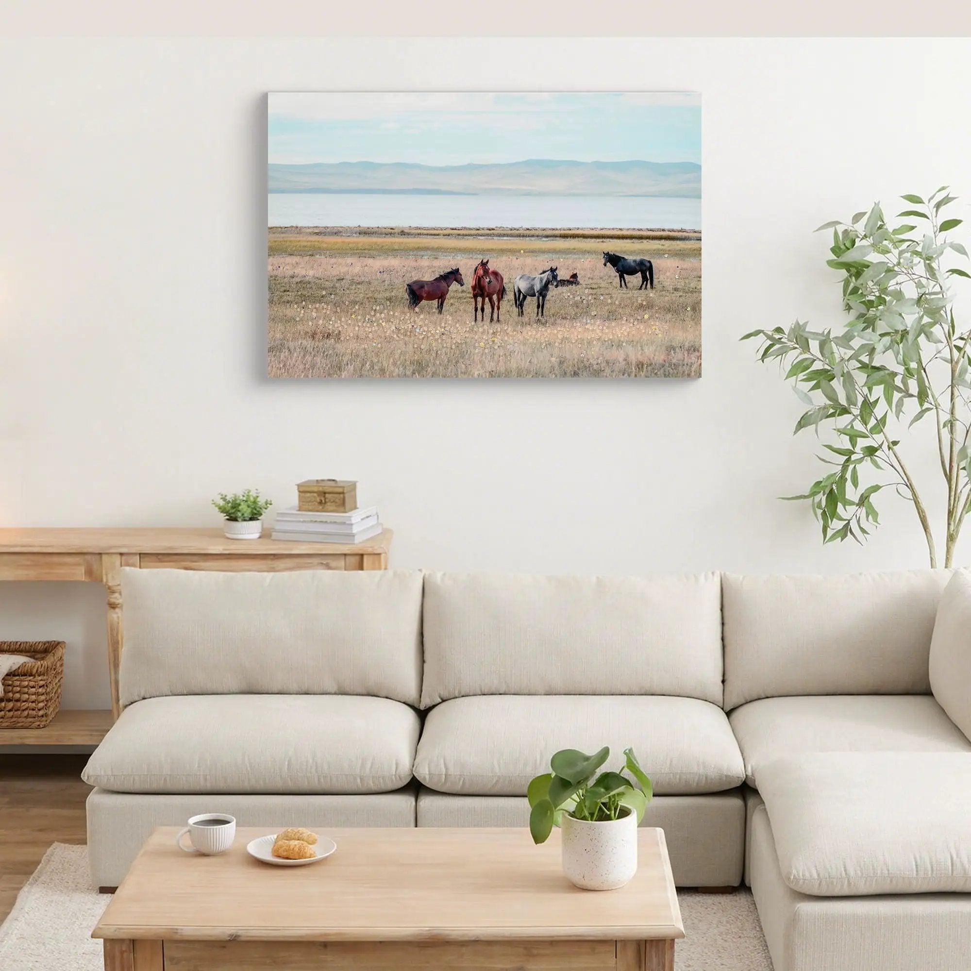 Horse Framed Wall Art Decor for Living Room - Denim Brown by HouseOfZazla