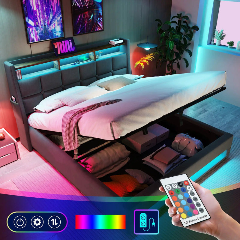 Upholstered Platform Bed With A Hydraulic Storage System, LED And USB Charging (Without Mattress) by HouseOfZazla