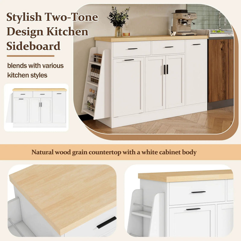 Kitchen Sideboard With Sliding Door Cabinet, 3 Tier Spice Rack by Unique Piece Furniture