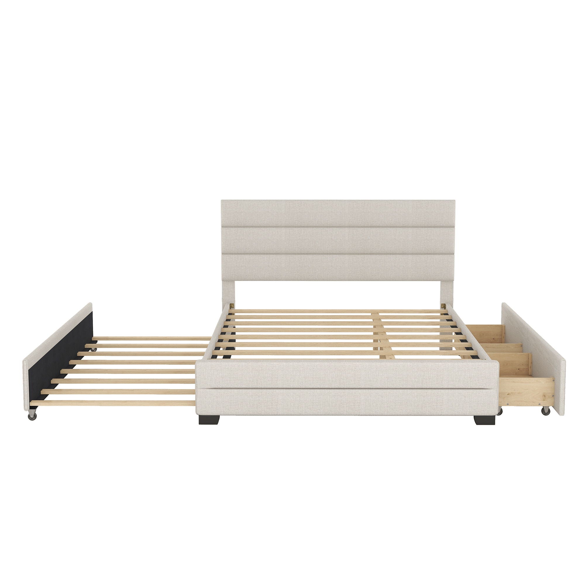 Queen Platform Bed With Twin Trundle And 2 Storage Drawers - Beige by Unique Piece Furniture