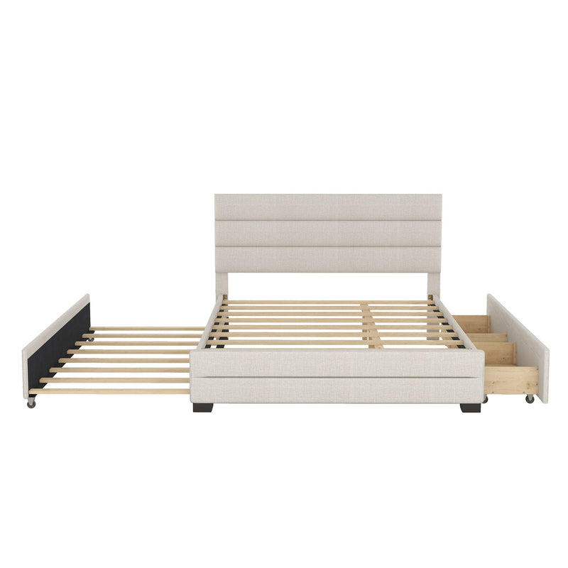 Queen Platform Bed With Twin Trundle And 2 Storage Drawers - Beige by Unique Piece Furniture